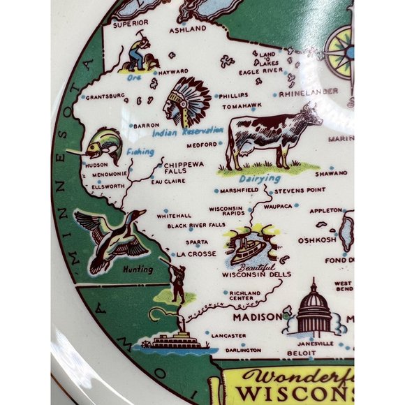 Taylor Smith Taylor Ashland Wisconsin State Plate  9" Diameter white, green   Ce - Picture 12 of 16